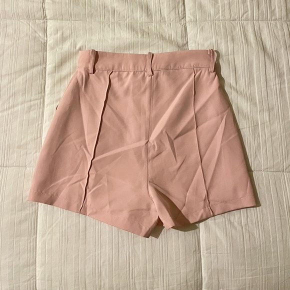 Light Pink Tailored Shorts, High Waisted Tailored Short, Pink Linen Shorts - Picture 6 of 9